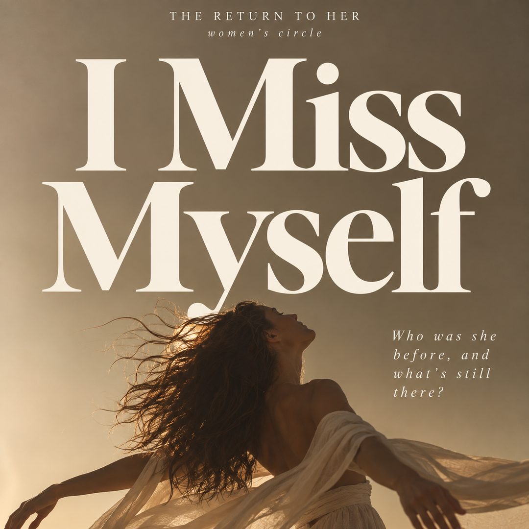 Poster for I Miss Myself: a woman with her head tipped back and hair lifting in the wind, wrapped in light fabric.
